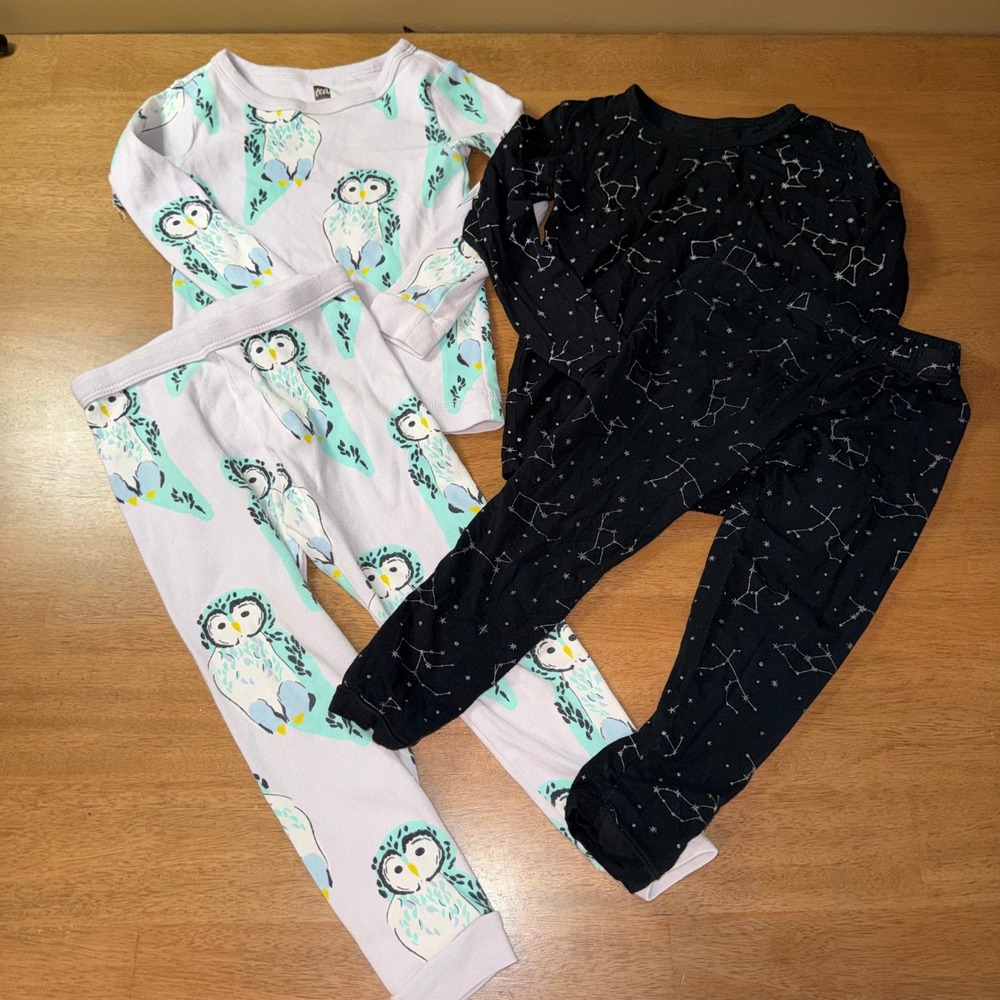 Kyte Baby Bamboo & Tea Collection Pajama Lot 2 Sets 3T Constellation Owl Print
